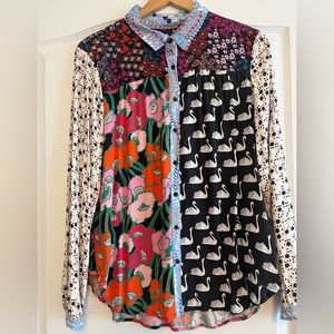 Anthro Maeve button front, multi print top.